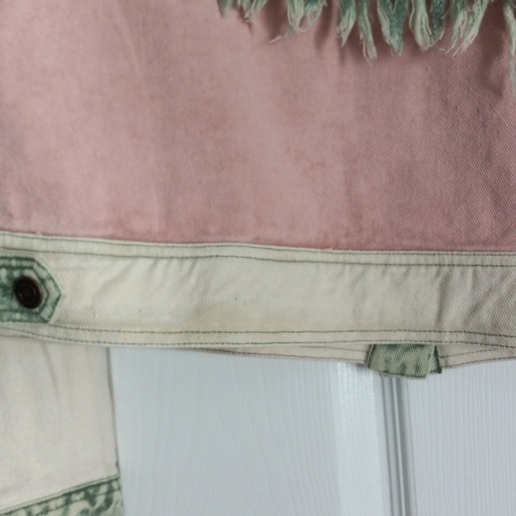 OLI & HALI Womens Pink & Cream Fringe Trim Denim Jacket - Picture 3 of 5